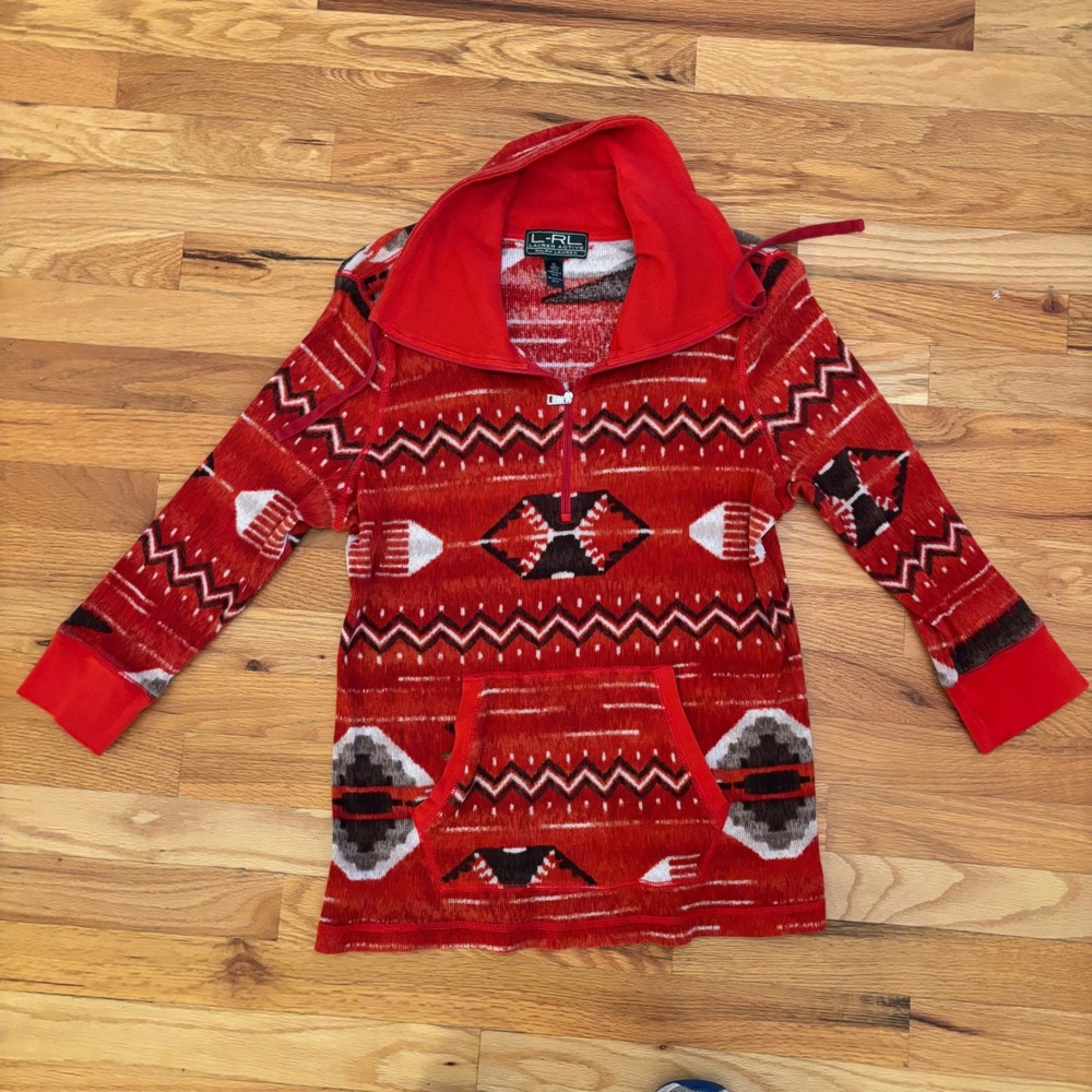 RL Ralph Lauren Active Red Aztec Print Fleece Half Zip Pullover Sweatshirt XL